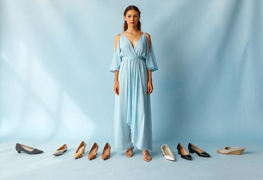 what colour shoes with pale blue dress